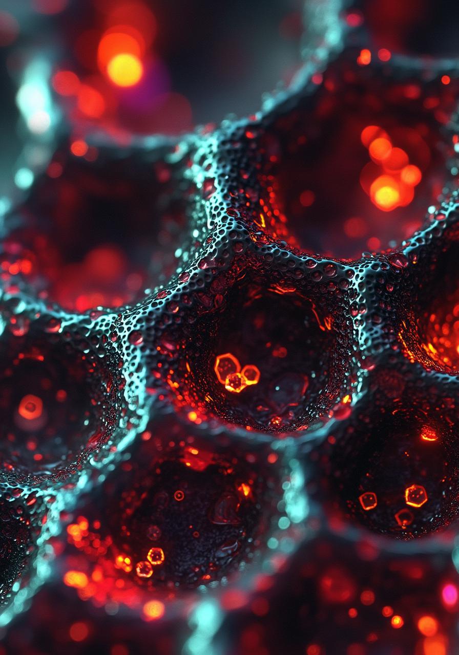Microscopic view of exclusion zone water showing glowing hexagonal honeycomb gel structure