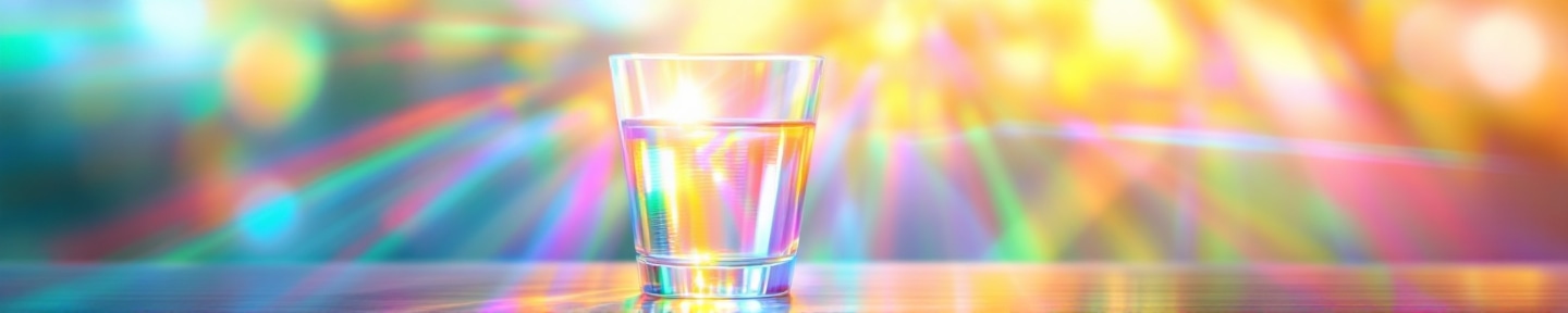 Rainbow prismatic light through water glass